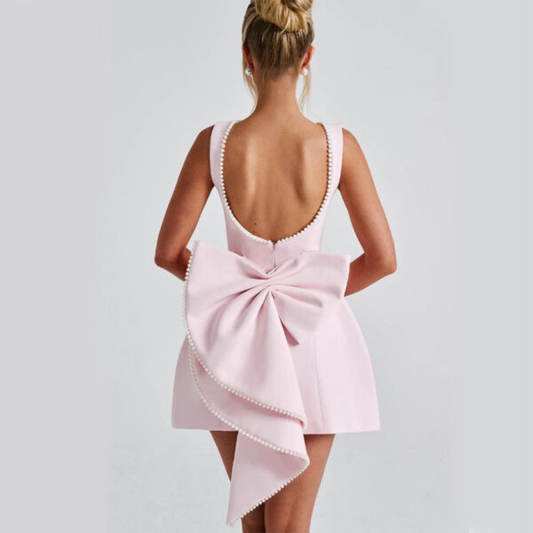 Fashion Big-Bowed Pearls Backless Dress Summer Slim Sleeveless A-line Dresses For Party Evening Women's Clothing - Image 2