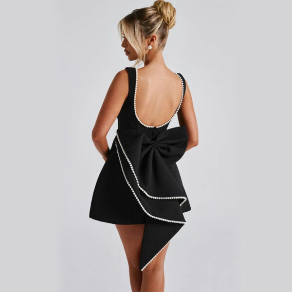 Fashion Big-Bowed Pearls Backless Dress Summer Slim Sleeveless A-line Dresses For Party Evening Women's Clothing - Image 9