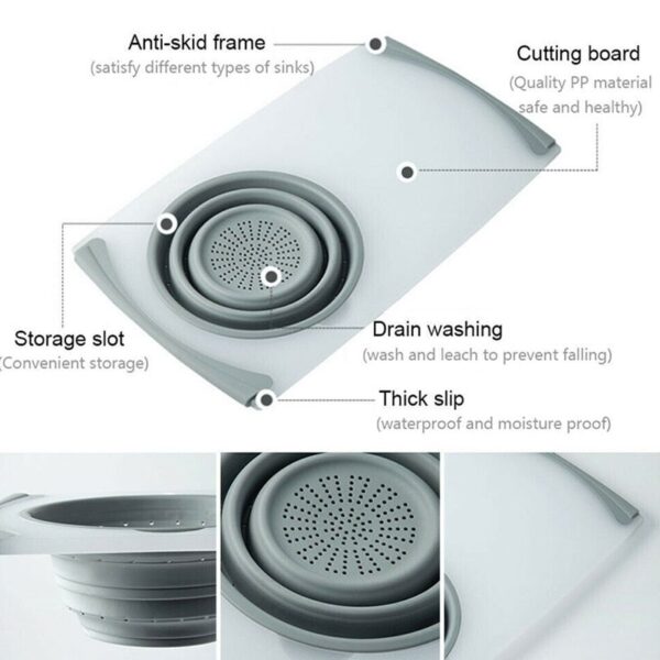Innovative Multi-Functional 3 in 1 Chopping Board Detachable Folding Drain Basket Sink Cutting Board - Image 3