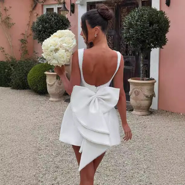 Fashion Big-Bowed Pearls Backless Dress Summer Slim Sleeveless A-line Dresses For Party Evening Women's Clothing - Image 6
